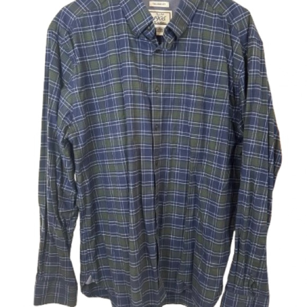 ✨Jos. A Bank Tailored Fit Green and Blue Plaid|Flannel  Shirt Sz XL